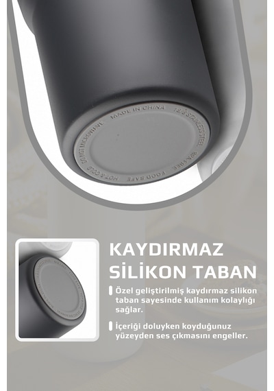 Fika Lumi Patentli Döner Kulplu Sızdırmaz Çift Ağızlıklı Çelik Termos 950 Ml Antrasit