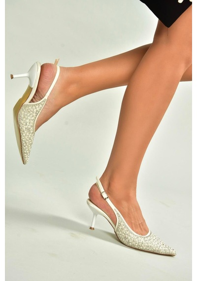 Fox Shoes U676520404 Bej Kumaş İnce Topuklu Kadın Ayakkabı Bej