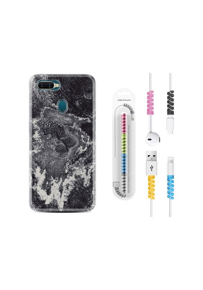 Oppo A5S Kılıf Kablo Koruyuculu Black Marble 4 1383