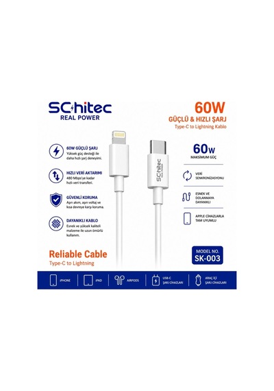 Schitec 30w Type-c Çıkışlı Hızlı Şarj Adapörü Başlığı Ve Type-c To Lightning Ve Hızlı Şarj Kablosu