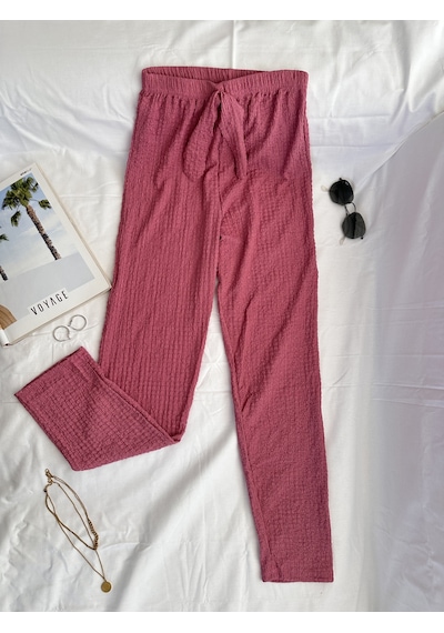 Intive Cool Comfort Waffle Kumaş Pamuklu Nefes Alabilir Basic Yazlık Jogger Pantolon Cepsiz Gül Kurusu
