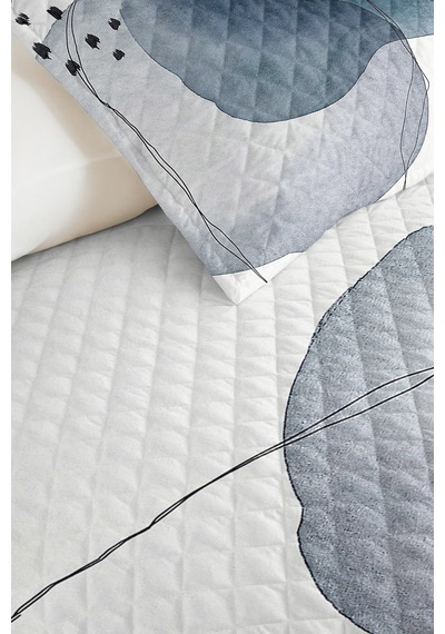 Mavi Geometrik Genç Odası Tek Kişilik Pike Takımı - Gri Minimal 160x220 Cm Kapitone Yatak Örtüsü Naif Pamuk Dönüşü