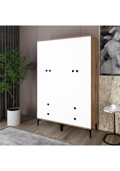 Kalender Dekor Silvia-1-1 Slv02, 4 Kapaklı, 4 Çekmeceli Gardırop