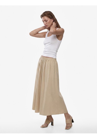 Koton Keten Görünümlü Beli Lastikli Loose Fit Kloş Etek Bej 6sak70241pw Ekru