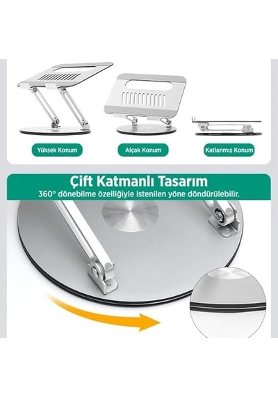 360 Dönebilen Yükseklik Ayarlı Metal Notebook Laptop Standı