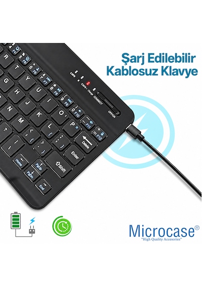 Microcase Lenovo Tab Plus Tb351fu İle Uyumlu 4in1 Set Tablet Çanta + Bluetooth Klavye + Mouse + Tablet Standı Taşıma Çantası Krem Lila - Siyah Al5920