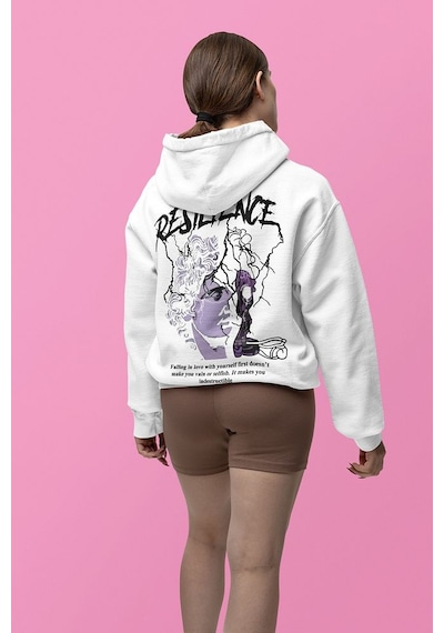 Sevbano Resilience Baskılı Unisex Oversize Tasarım Hoodie Beyaz