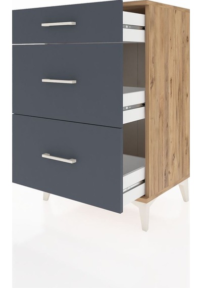Hyperion Komodin 3 Çekmeceli 60x44x96 Çam-antrasit Atlas Çam