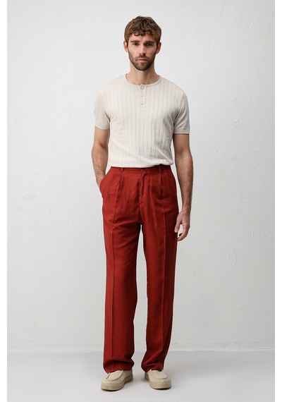 Antioch Keten Karışımlı Erkek Baggy Pantolon Kiremit