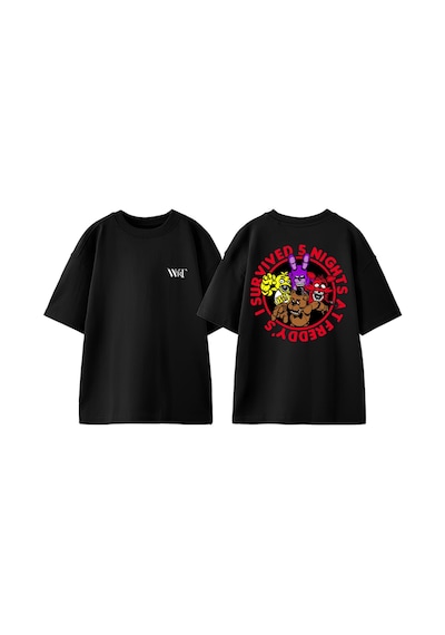 Thewert Five Nights At Freddy's 7 Tasarım Sırt Baskılı Pamuk Siyah Oversize T-shirt