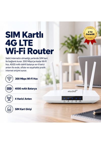 Sım Kartlı 4g Lte Taşınabilir Wi-fi Router 300 Mbps, 4000 Mah Batarya-1764