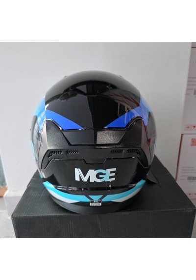 Çenesiz Kask Jk528-1 Mge Vizörlü Parlak Siyah Mavi L Siyah - Beyaz - Mavi