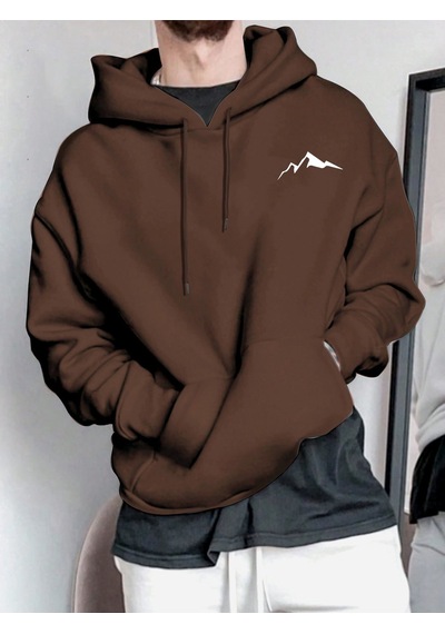 Uyguntarz Unisex Minimal Dag Baskılı Oversize Sweatshirt Kahverengi