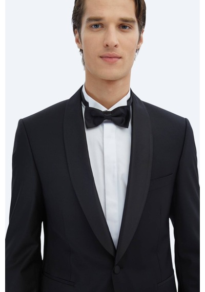 Kip Siyah Modern Fit Şal Yaka Dokuma Smokin Takım Elbise Siyah