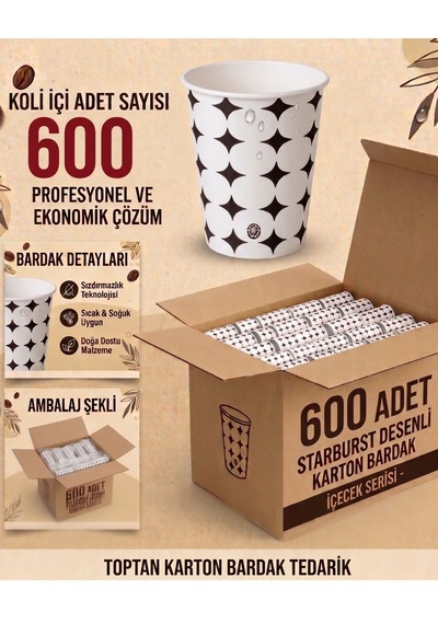 600 Adet Karton Bardak 7 Oz Sızdırmaz Vending Modeli Kahve Çay Meşrubat Bardağı Sıcağa Dayanıklı Karton Bardak