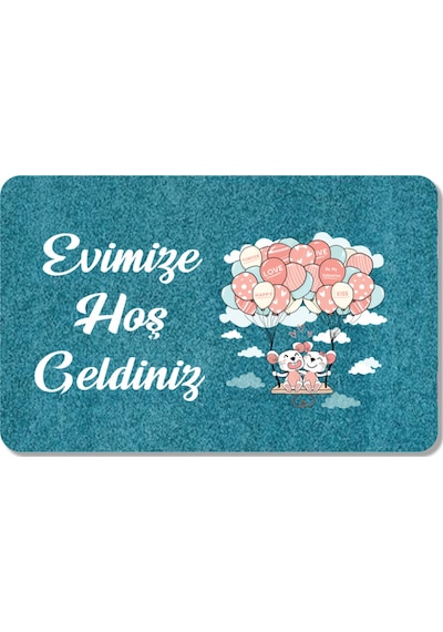 Dijital Baskılı Kapı Önü Paspas Hoşgeldiniz Yazılı Çiçek Desenıç Ve Dış Kapı Paspası Yıkanabilir Gri