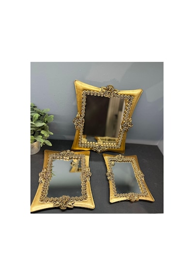 Peramari Dekoratif Polyester Üçlü Kare Ayna Takımı Gold Eskitme Gold Eskitme Diğer