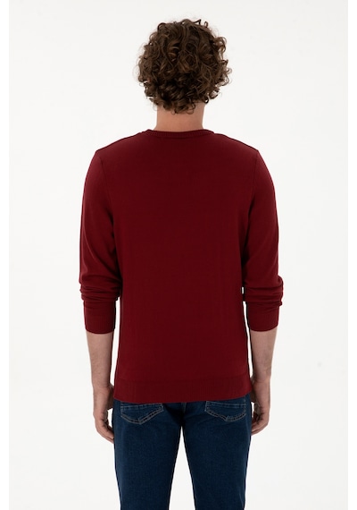 U.S. Polo Assn. Erkek Slim Fit Bisiklet Yaka Bordo Basic Kazak 50313713-VR014