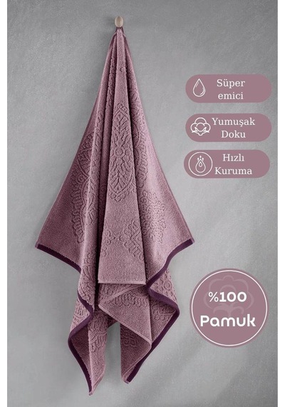 Pamuk Tekli Havlu Jakarlı Karna Premıum Vance - 70 X 140 Pudra