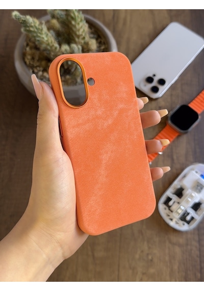 Apple iPhone 16 Uyumlu Kadife Yüzeyli Magsafe Uyumlu Premium Kılıf Soocase691 Turuncu