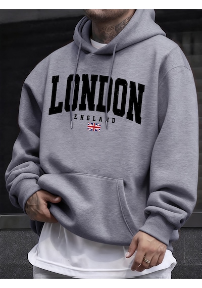 Startmore Startmorelondra İngiltere Bayrağı Baskı Kazak Erkekler Için Sonbahar Hip Hop Kazaklar Polar Tüm Maç Uz Gri