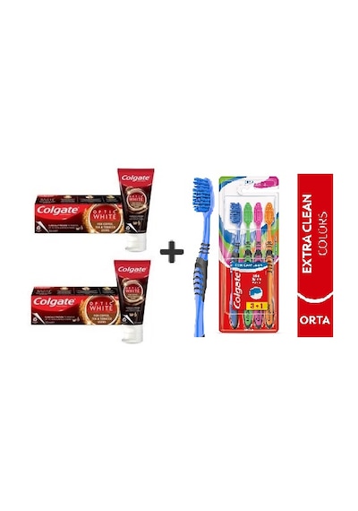 Colgate Optic White Kahve, Çay Tütün Kullanan Için Diş Macun 125ml 2 Ad +extra Clean Diş Fırçası 3+1 Beyazlık