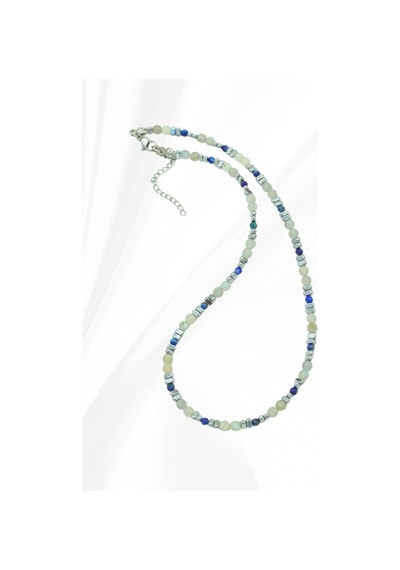 Sertifikalı Labradorit, Lapis Lazuli Ve Hematit Doğal Taşlı Çelik Kadın Kolye Gri