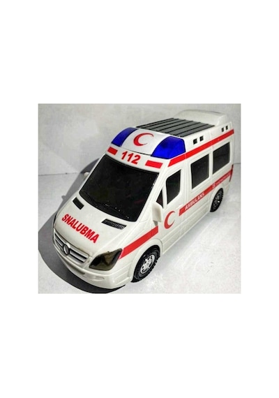 Pilli Ambulans Büyük Boy Sesli Işıklı Ambulans Beyaz