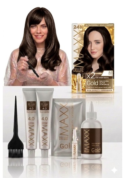 Maxx Deluxe Golden Beauty Set Saç Boyası 4.0 Kahve 2 'li + Fırça+pratik Boyama Kabı