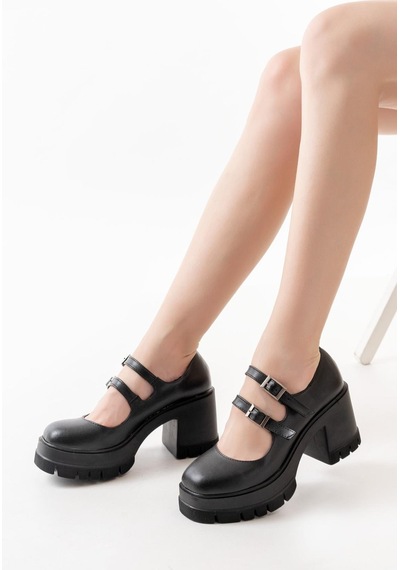 Asmi Shoes Kadın Samba İki Baletli 8 Cm Topuklu Platformlu Ayakkabı Siyah Siyah