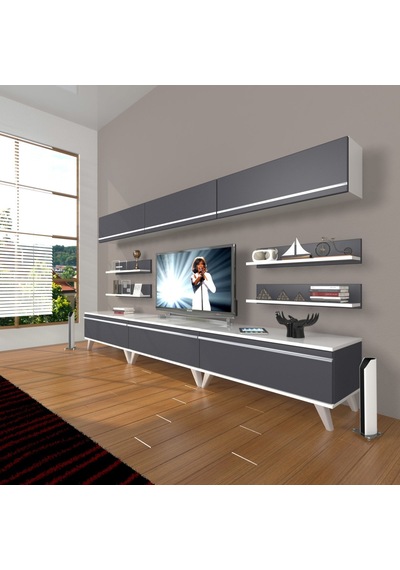 Decoraktiv Eko 8y Mdf Retro Tv Ünitesi Tv Sehpası Beyaz - Antrasit
