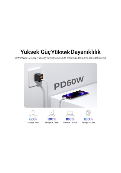 Orico CDX-60CC-BK-BP 60W PD Type-C To Type-C Hızlı Şarj Ve Data Kablosu 1 M Siyah