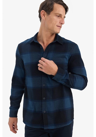 Defacto Regular Fit Polo Yaka Kareli Flanel Uzun Kollu Gömlek E8242ax25aunv64 Lacivert-nv64