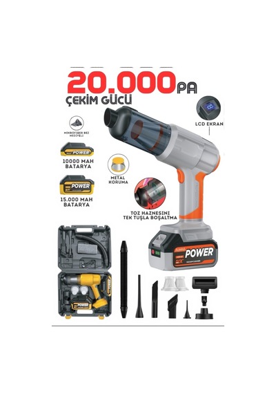 25.000mah Çift Bataryalı Ultra Çekim Güçlü Çantalı Araç Temizleme Süpürgesi