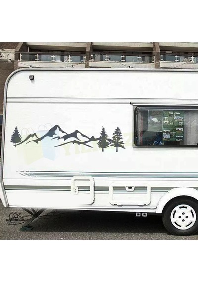 Karavan Çekme Dağ Orman Ağaçlar Oto Sticker Etiket Yapıştırma Çıkartma 1 Çift