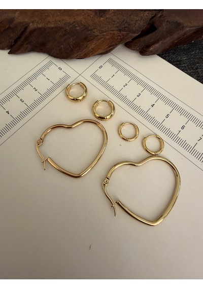 316 L Çerrahi Çelik 6 Lı Kalp Halka Küpe Seti Gold Renk Halka Küpe Çelik Küpe 8 Mm Gold - Siyah