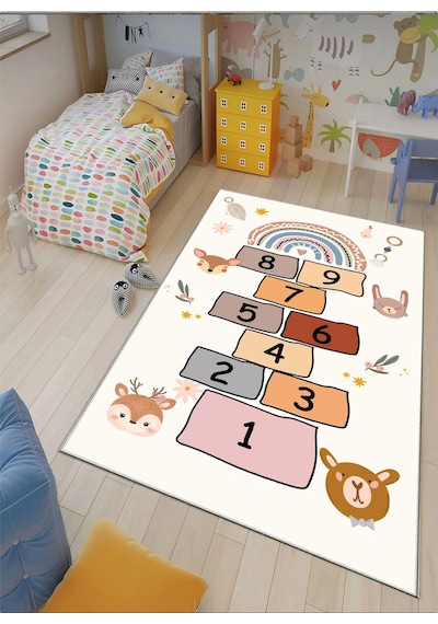 Seksek Çocuk Oyun Halısı Kaymaz Makinede Yıkanabilir Eğitici 4