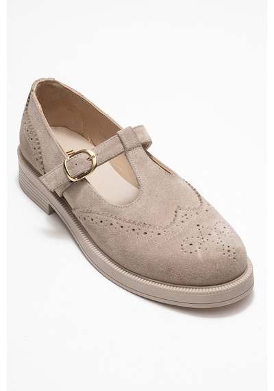Luvishoes Luvi Shoes Janney Bej Süet Hakiki Deri Bantlı Kadın Loafer Ayakkabı Bej Süet