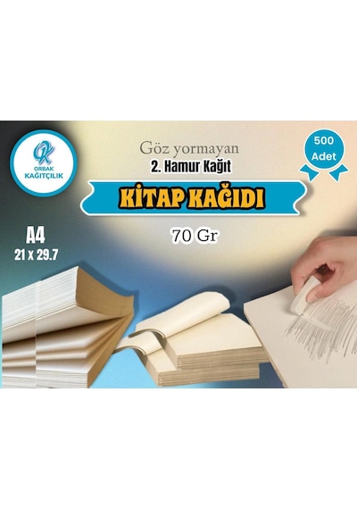 A4 Kitap Kağıdı 2. Hamur Kağıt Göz Yormayan Kağıt 70 Gram 500 Adet 2,18kg