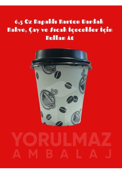 6,5 Oz Kapaklı Karton Bardak 50 Adet Kahve Ve Sıcak İçecekler İçin Sızdırmaz, Tek Kullanımlık 50