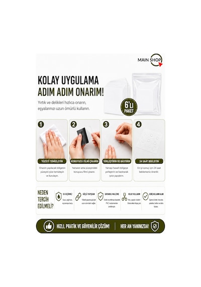 Mainshop 6'lı Set Pratik Şişme Simit, Havuz Ve Deniz Botu Tamir Yaması - Kendinden Yapışkanlı Onarım Seti M-51