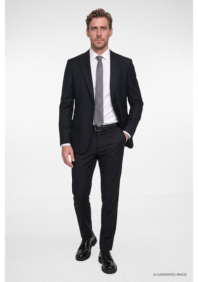 AC&Co / Altınyıldız Classics Erkek Sıyah Slim Fit Dar Kesim Kırlangıç Yaka Kapak Cepli Yelekli Takım Elbise Siyah