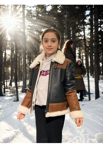Ertaştrendstore Çocuk Yakalı Parçalı Kürk - Kahve Çok Renk
