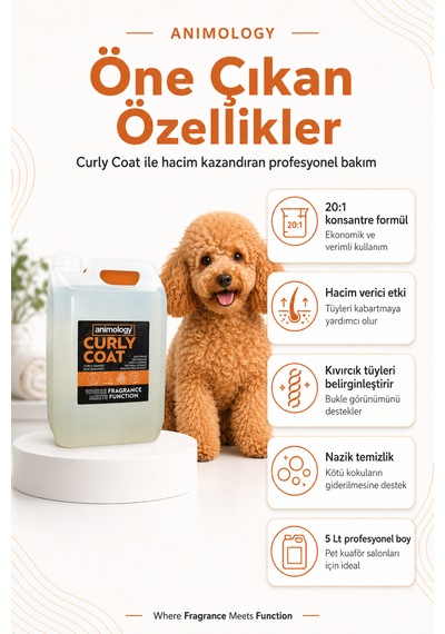 Animology Curly Coat Kıvırcık Tüylü Köpekler İçin Hacim Verici Ve Kabartıcı 1:20 Konsantre Şampuan 5 Lt