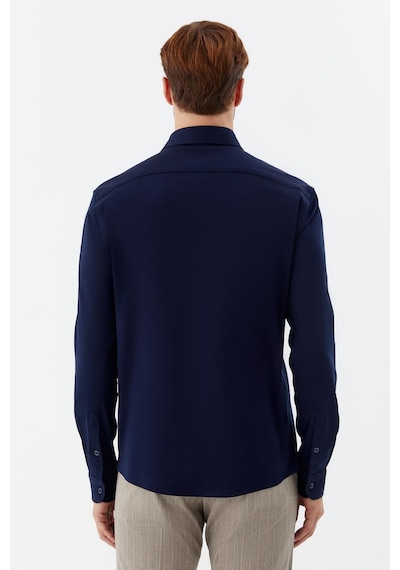Sabri Özel Erkek Lacivert Dar Kesim Slim Fit %100 Pamuk Düz Dokuma Klasik Yaka Gömlek
