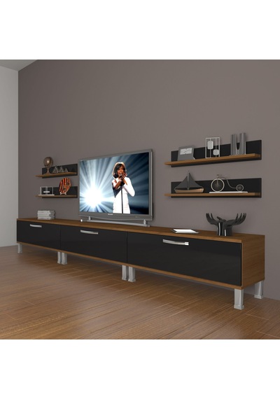 Decoraktiv Eko 270r Slm Krom Ayaklı Tv Ünitesi Tv Sehpası Ceviz - Siyah
