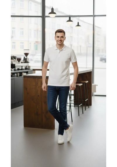 Erkek Pike Kumaş Düğmeli Yaka Regular Fit Günlük Kısa Kol Tişört T-shirt - Beyaz Beyaz