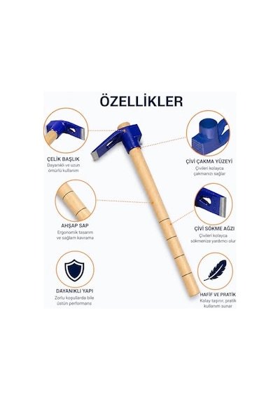 Orret Home Ahşap Saplı Keser Çekiç Profesyonel Keser Çivi Çakma Ve Sökme Aleti Bahçe İşleri İnşaat Marangoz Keseri Dayanıklı Çelik Başlıklı El Aleti Asorti Renk