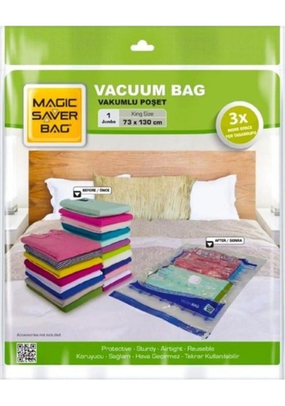 Magic Silver Vakumlu Giyisi Yastık Yorgan Saklama Torbası Poşeti Hurç - Jumbo - 73x130 Cm. -1 Paket Şeffaf
