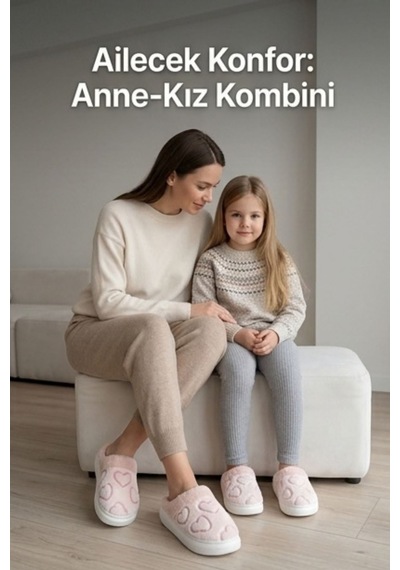 Unisex Ultra Hafif Yumuşak Peluş Kaymaz Taban Anne Çocuk Misafir Pembe Kalp Desenli Ev Terliği 5808 Unisex Ultra Hafif Yumuşak Peluş Kaymaz Taban Anne Çocuk Misafir Pembe Kalp Desenli Ev Terliği 5808